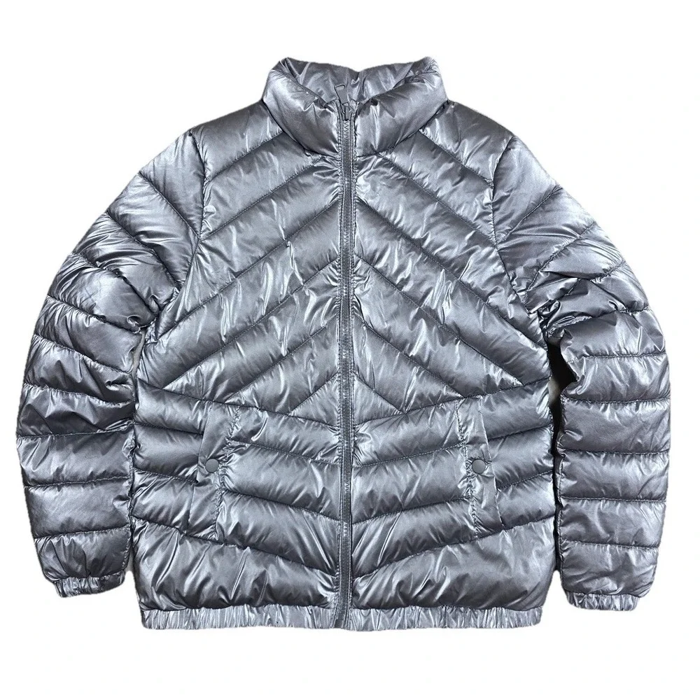 Zara‎ Puffer Jacket Kids Girls M 10 Silver Insulated Quilted